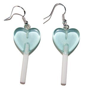 3/$25 Blue Lollipop Heart Earrings Clear Resin Lightweight Hypoallergenic 925